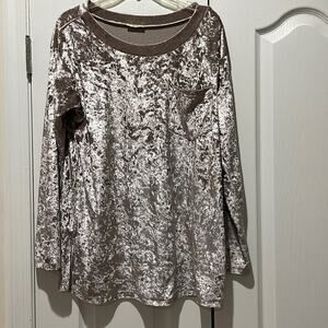 Kori America crushed velvet boxy taupe beige blush long sleeve t euc L